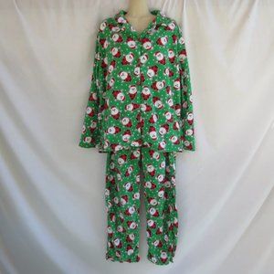 New #followme Green White & Red Santa Print Cozy Fleece Lounge Pajama Set XL